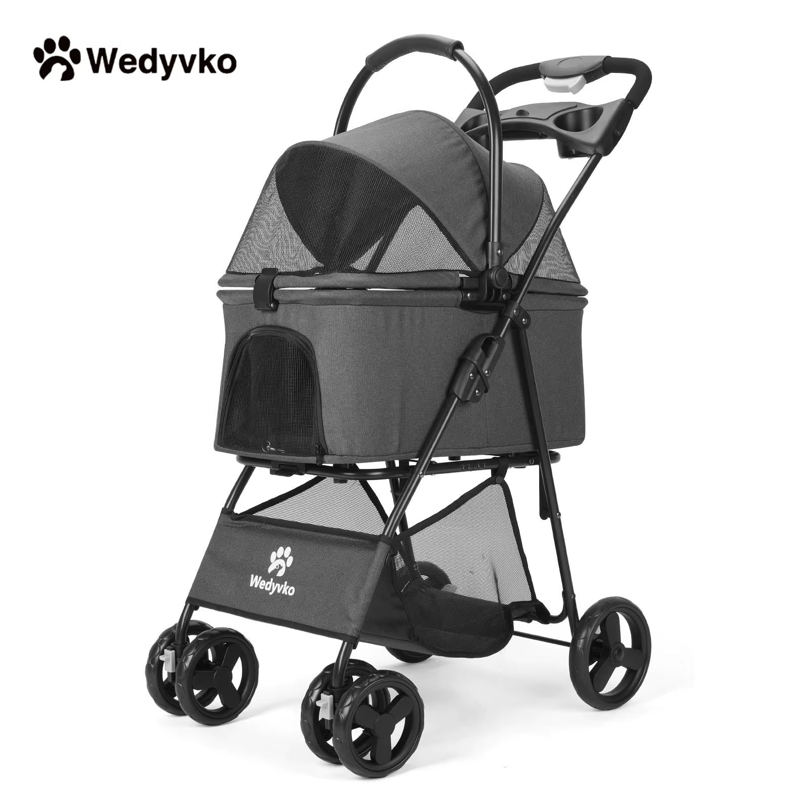 Luxury Detachable Pet Stroller Light Cup Holder Design Four-Wheeled Universal Wheel Dog Cart Outdoor Travel Carrying Bag