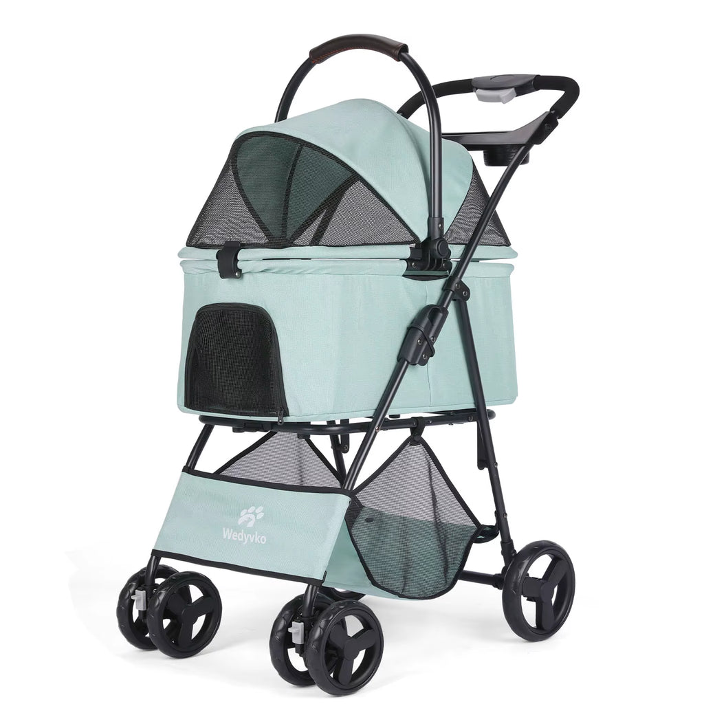 Luxury Detachable Pet Stroller Light Cup Holder Design Four-Wheeled Universal Wheel Dog Cart Outdoor Travel Carrying Bag