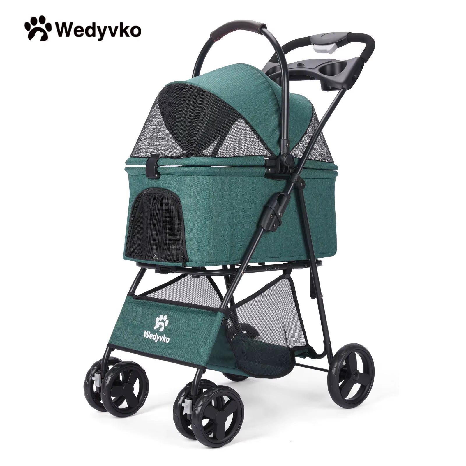 Luxury Detachable Pet Stroller Light Cup Holder Design Four-Wheeled Universal Wheel Dog Cart Outdoor Travel Carrying Bag
