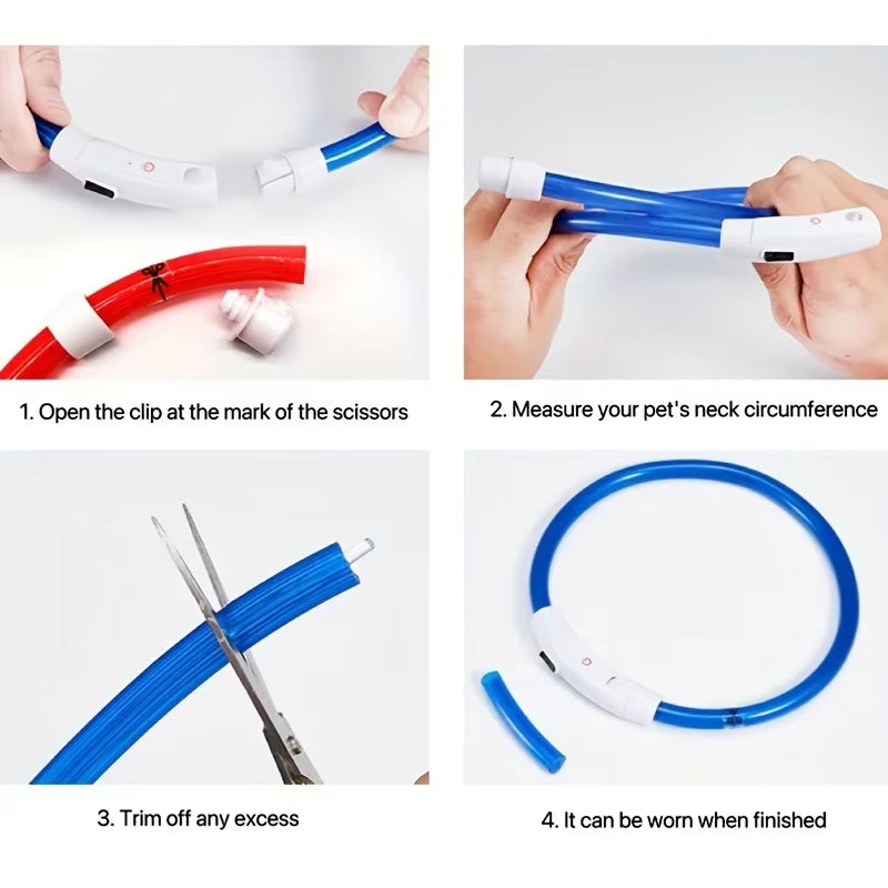 USB Rechargeable Fiber Optic Collar Pet Dog LED Light Collar Luminous Anti-Lost Dog Collar USB Rechargeable Dog Necklace Collar