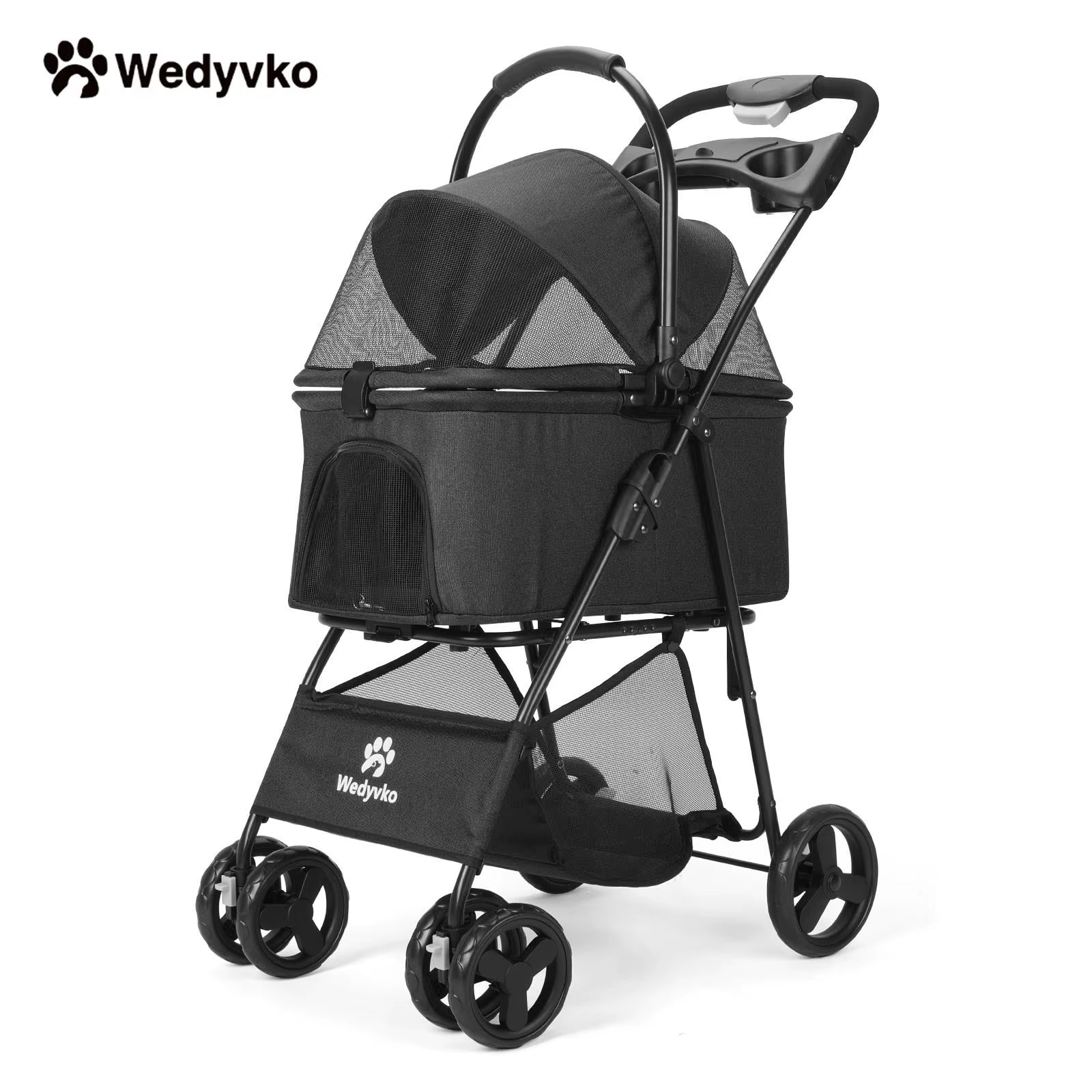Luxury Detachable Pet Stroller Light Cup Holder Design Four-Wheeled Universal Wheel Dog Cart Outdoor Travel Carrying Bag
