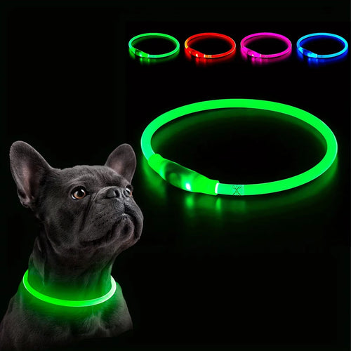 USB Rechargeable Fiber Optic Collar Pet Dog LED Light Collar Luminous Anti-Lost Dog Collar USB Rechargeable Dog Necklace Collar